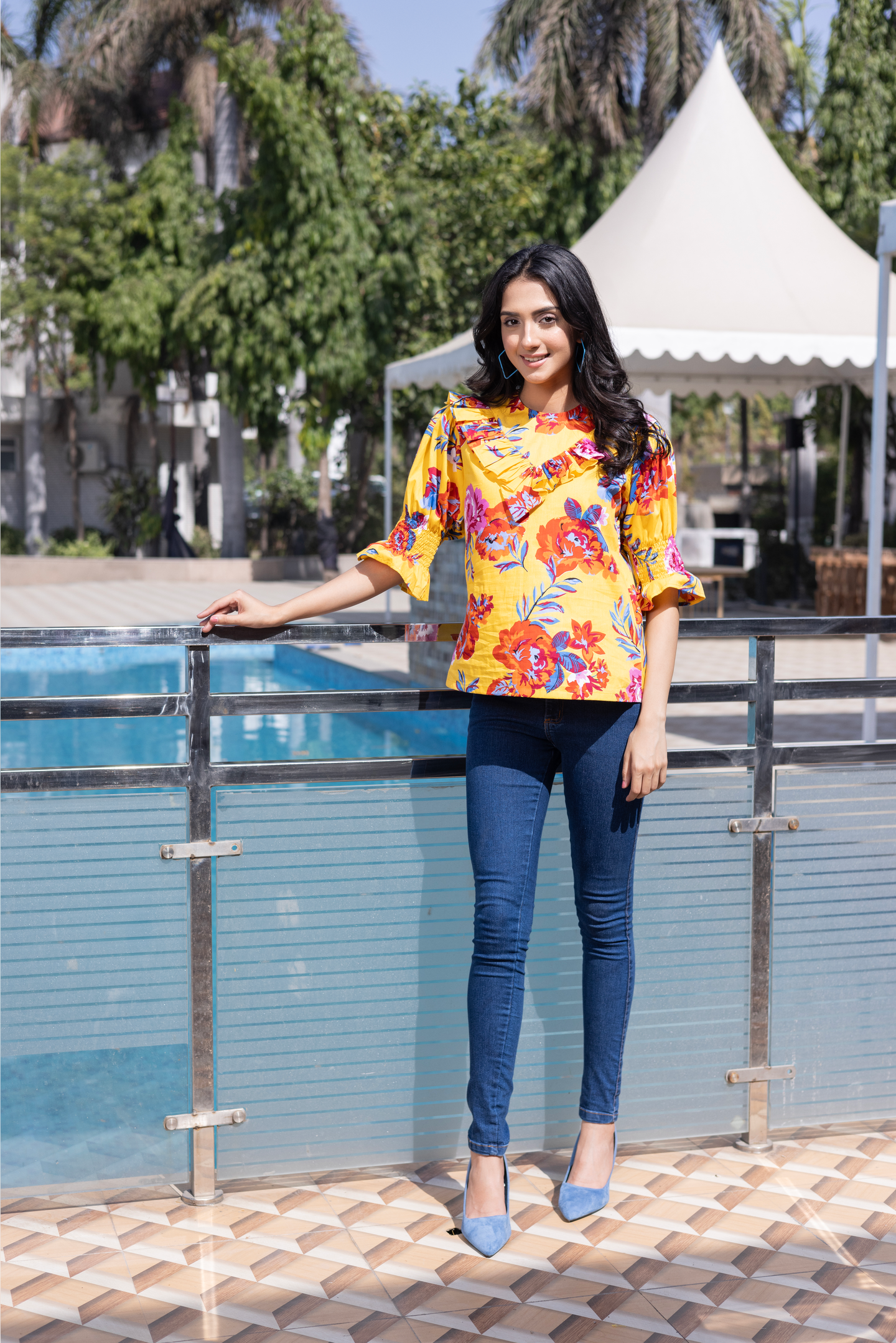 Yellow Floral Ruffled Top