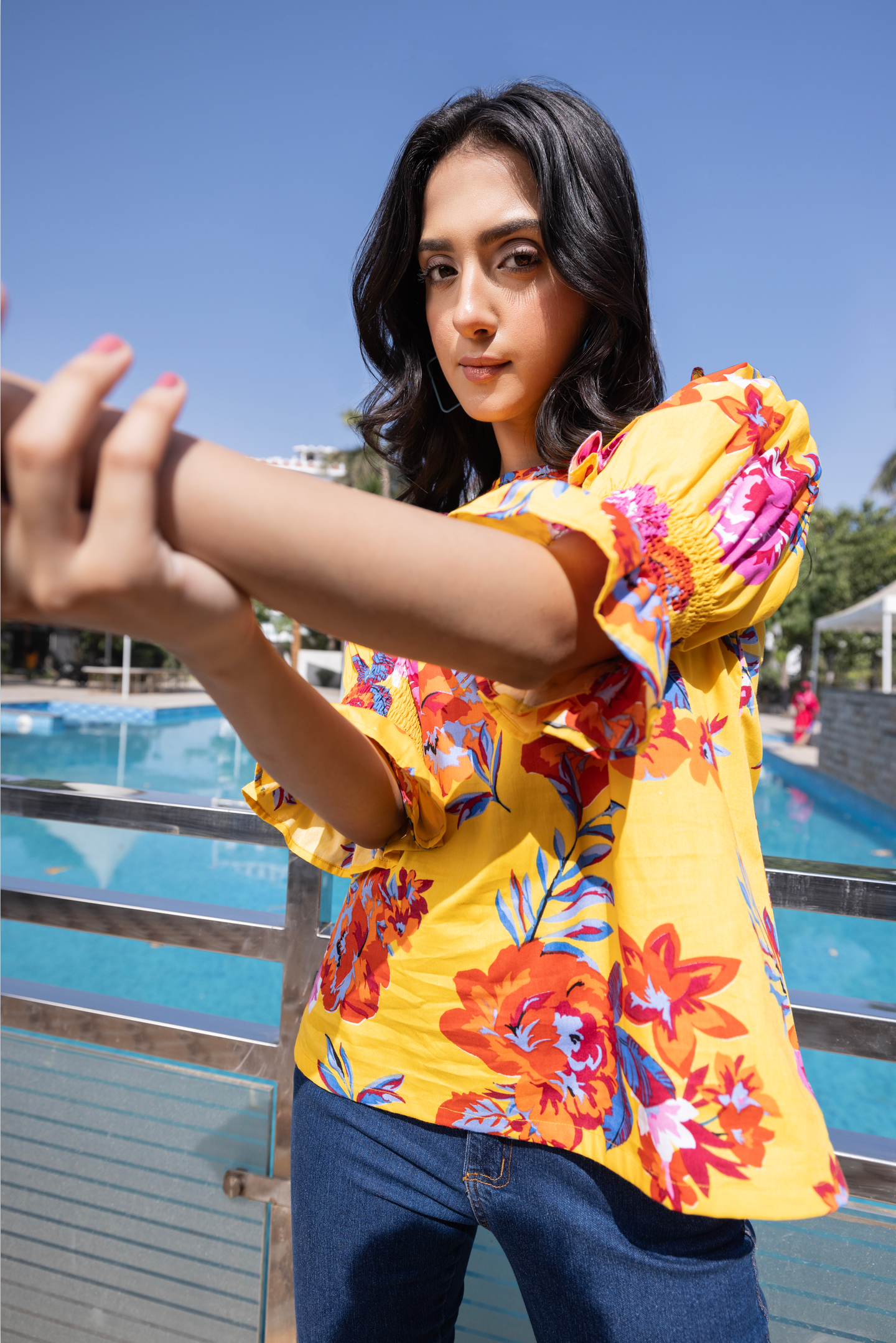 Yellow Floral Ruffled Top