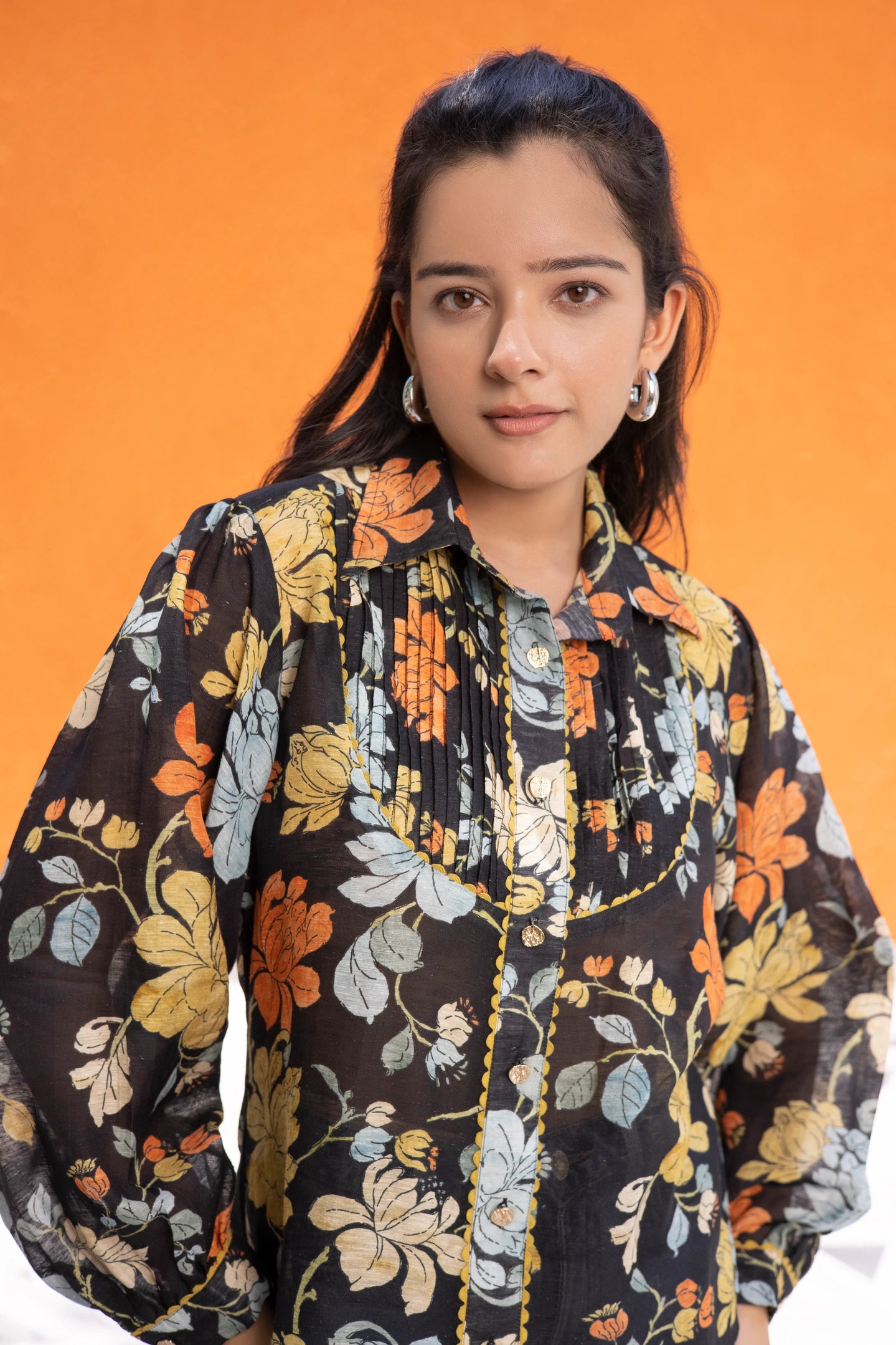 Black Floral Linen Shirt