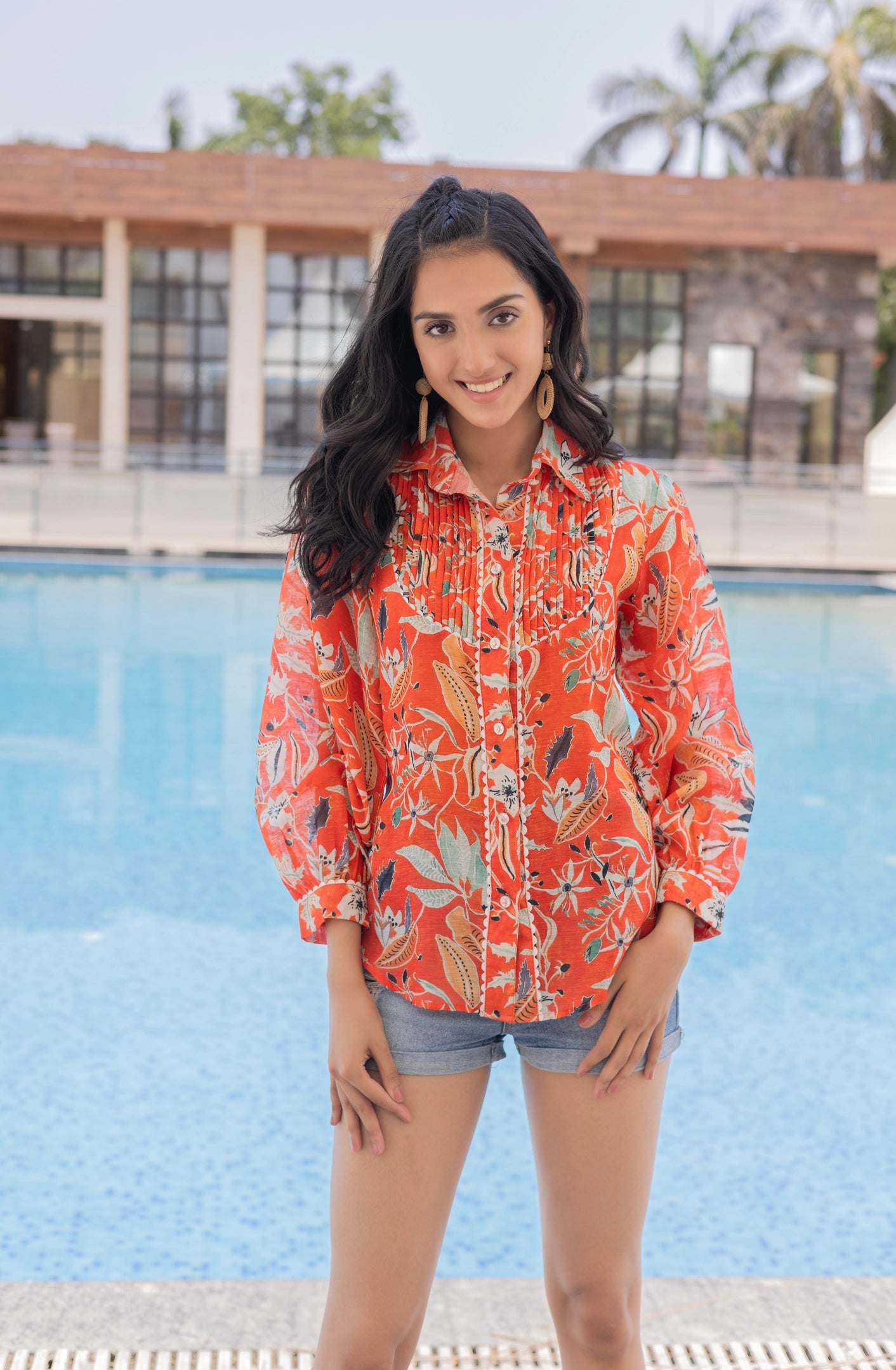 Coral printed Linen Shirt