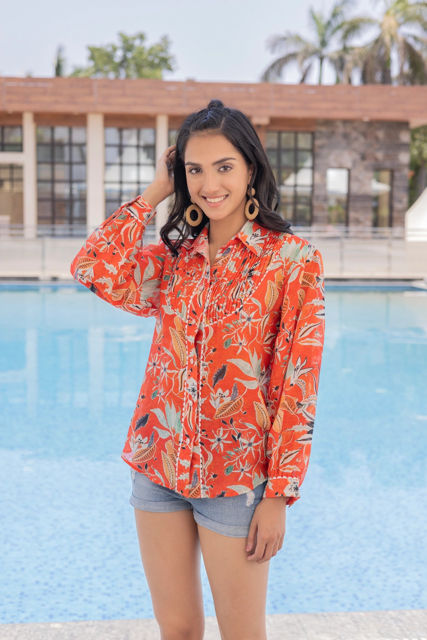 Coral printed Linen Shirt