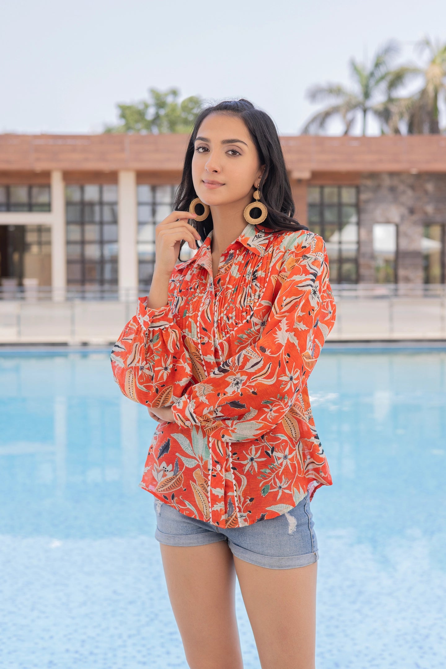 Coral printed Linen Shirt