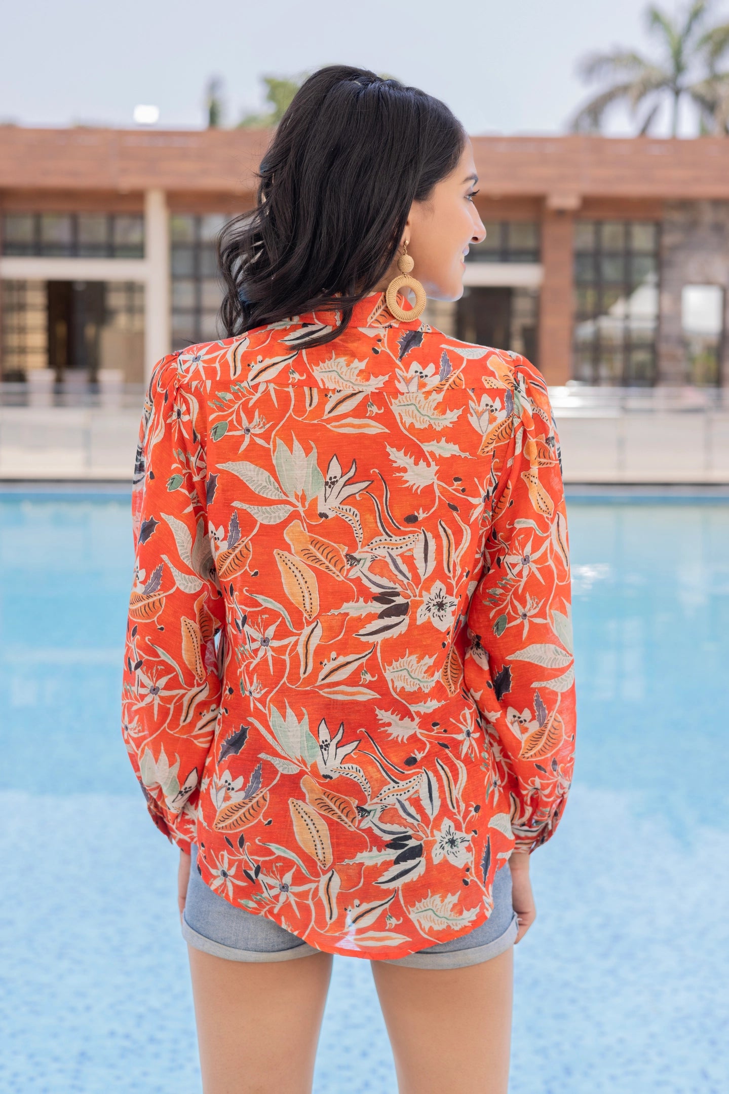 Coral printed Linen Shirt