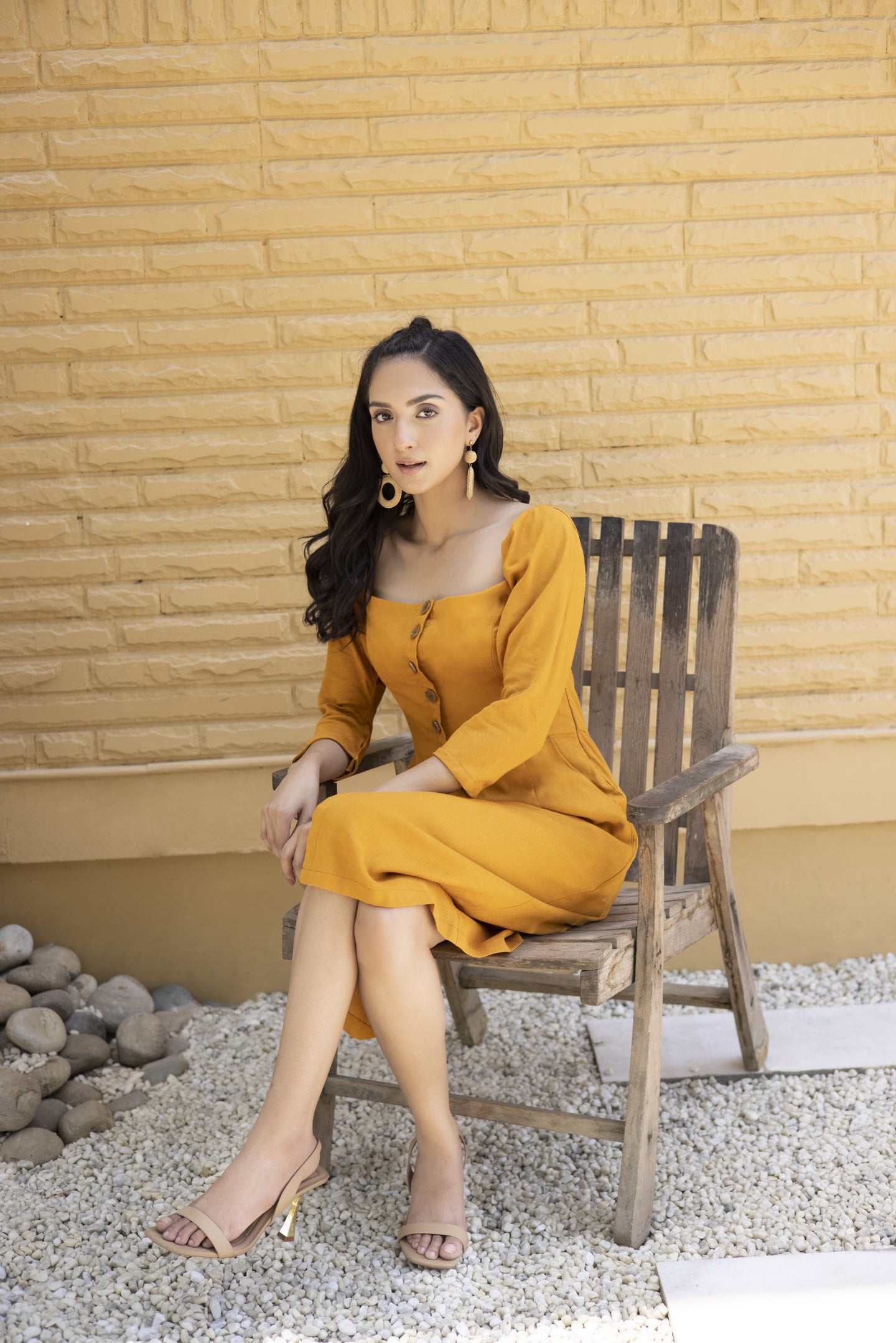 Mustard off shoulder Linen Dress