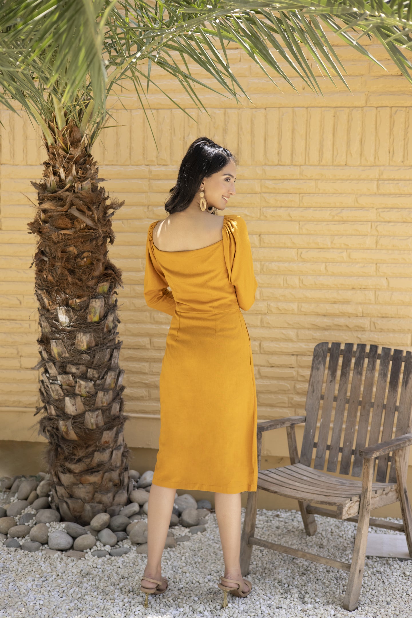 Mustard off shoulder Linen Dress