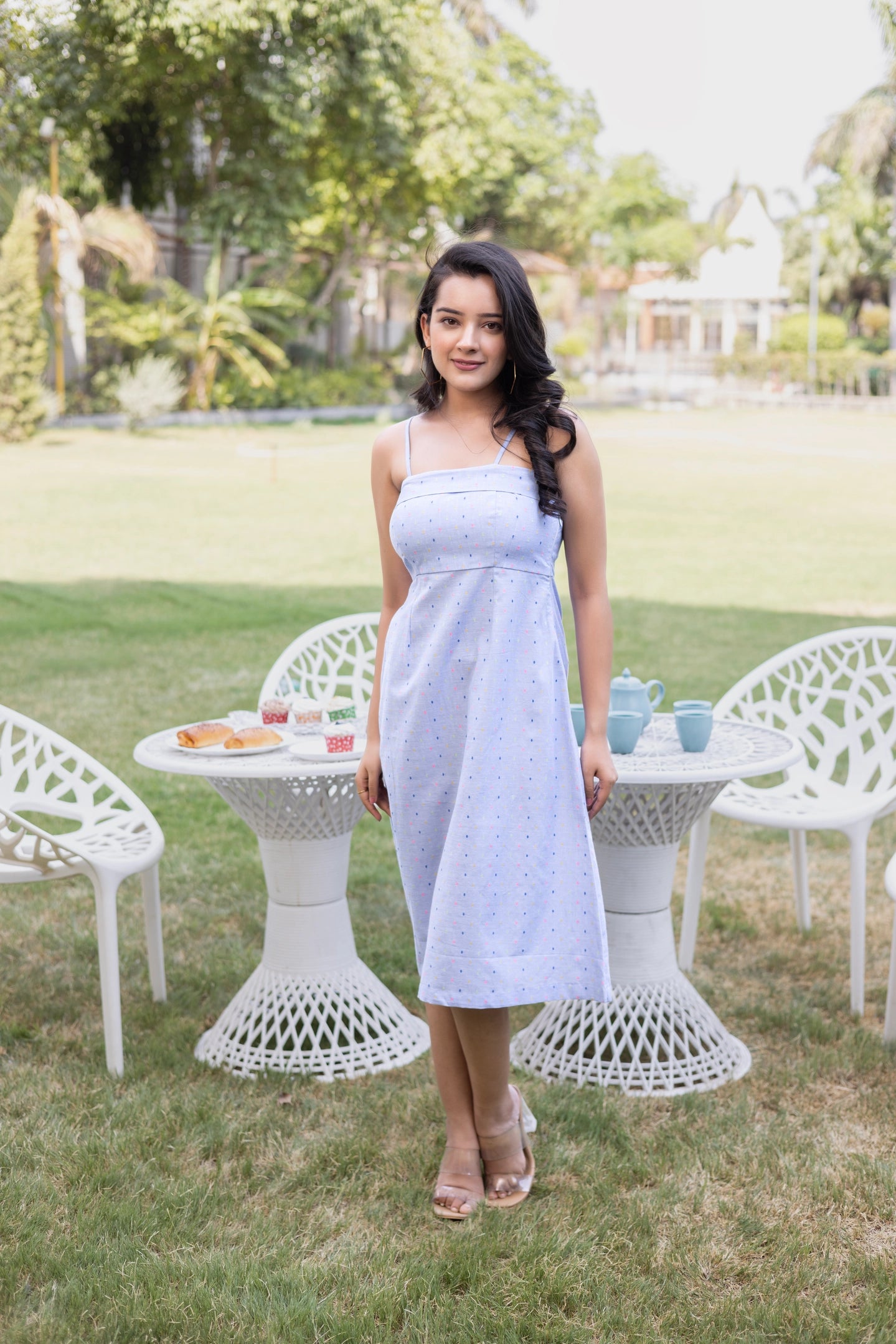 Dobby Blue Strappy Short Dress