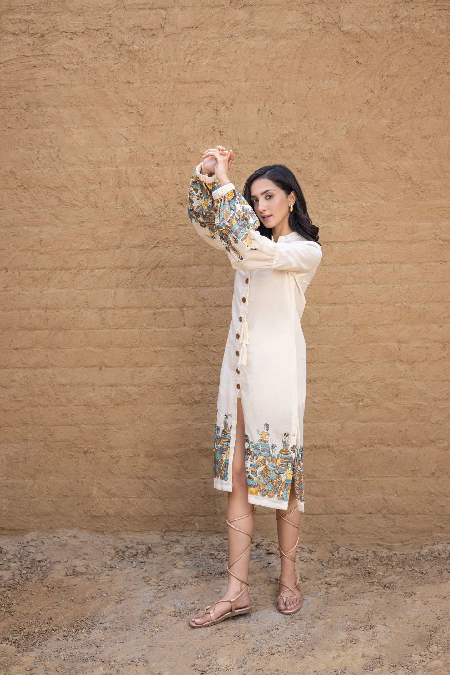 Vintage Embroidered Boho-Chic Shirt Dress