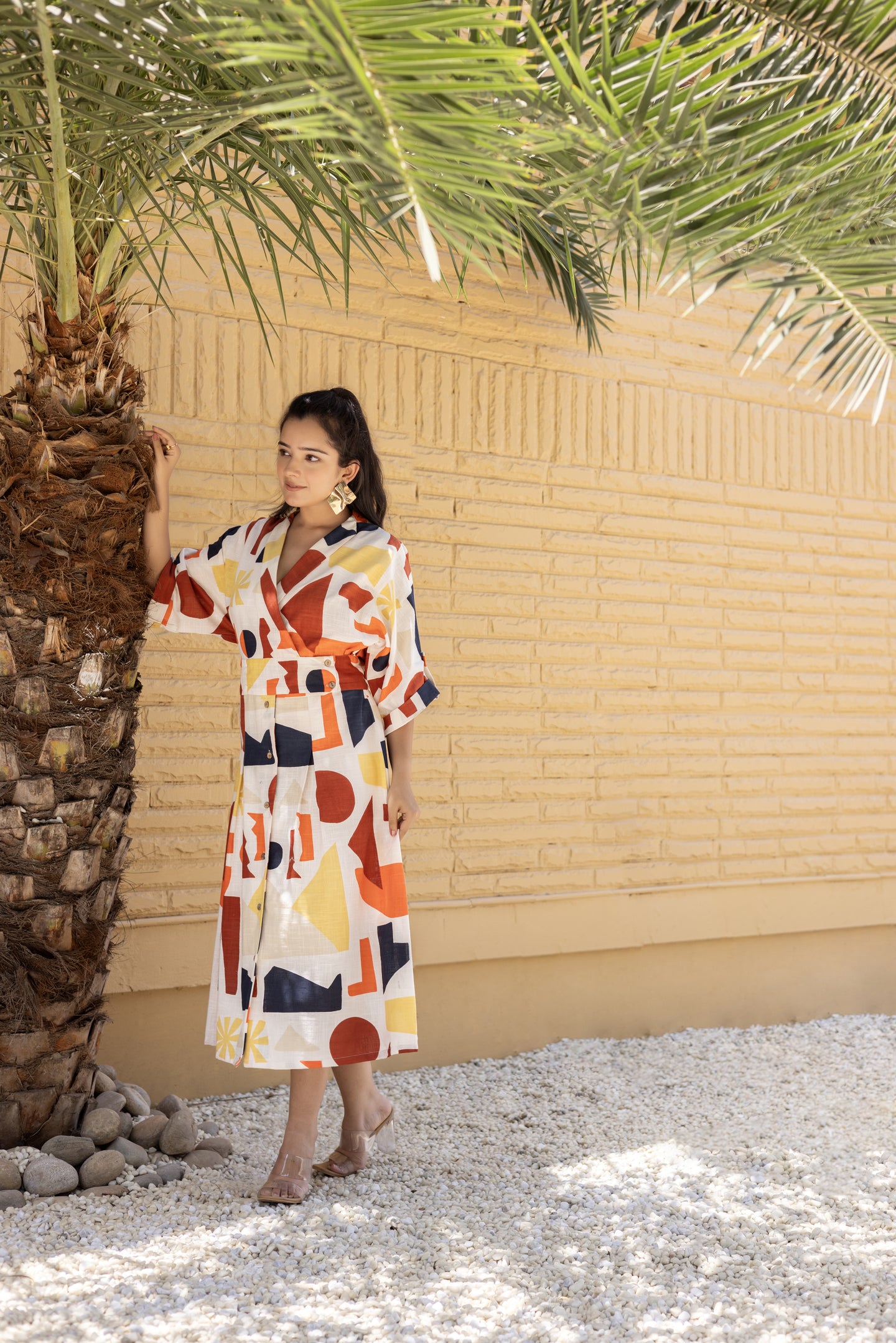 Multi coloured Geometric Print Long Dress