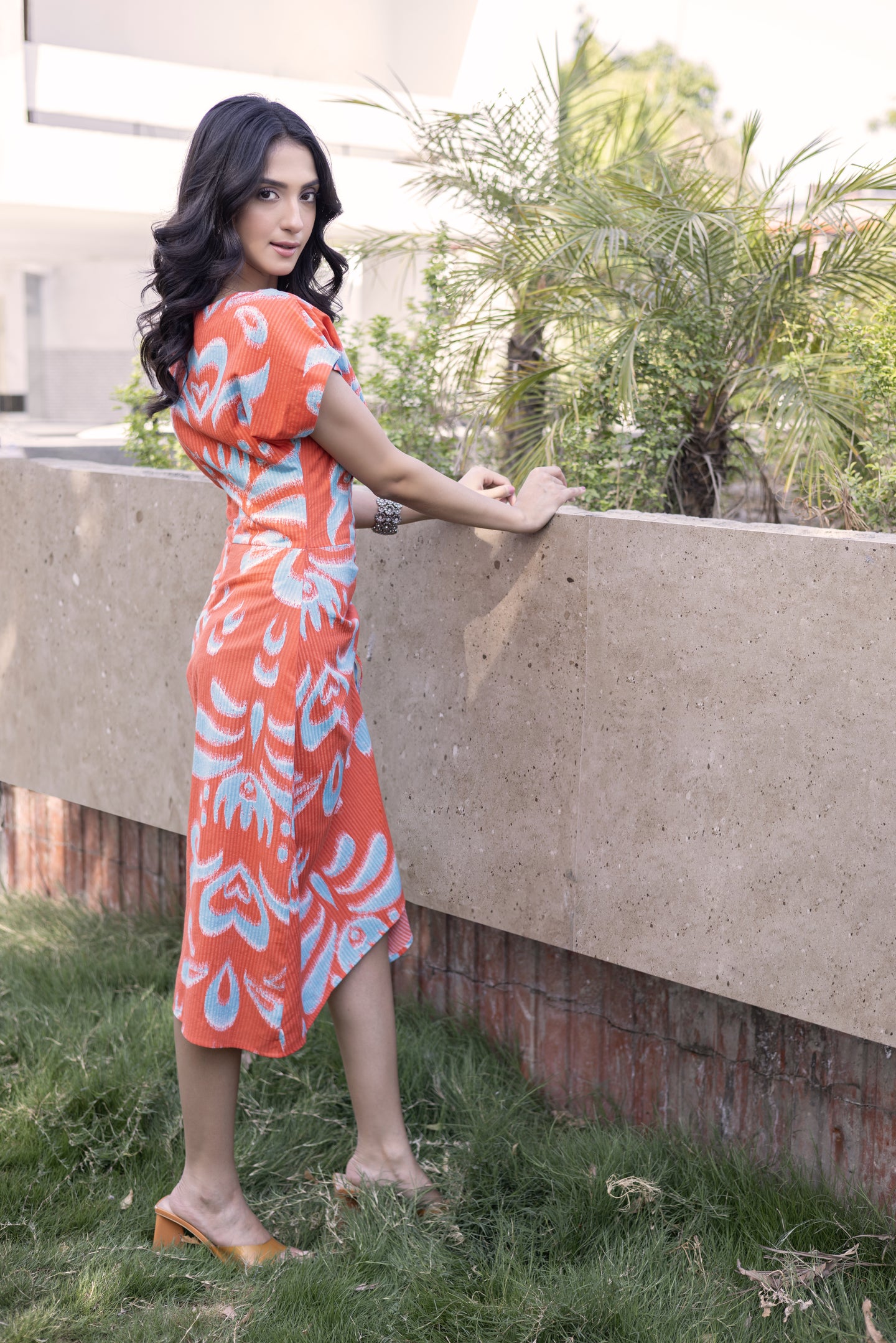 Orange Delight Ruched Long Dress