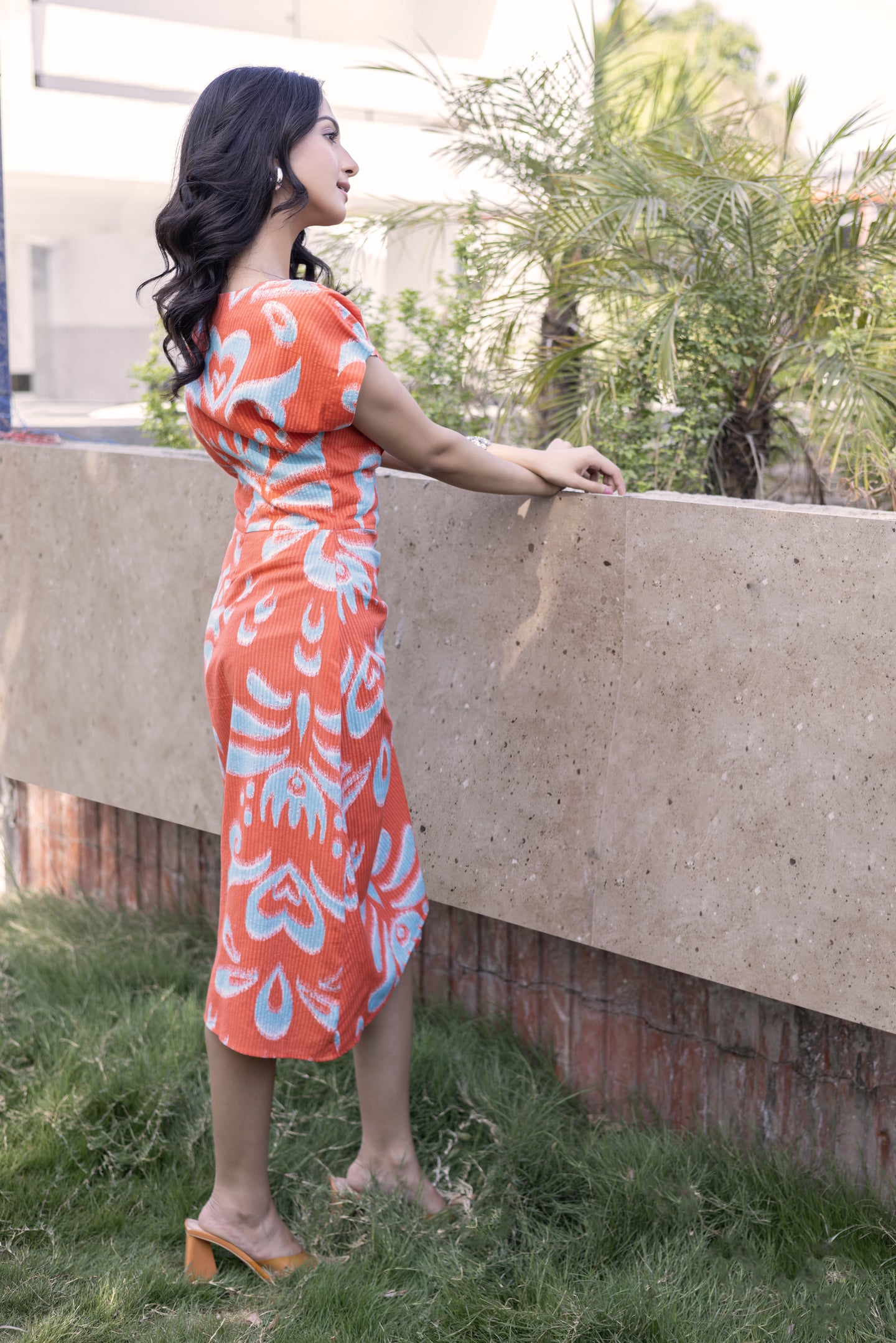 Orange Delight Ruched Long Dress