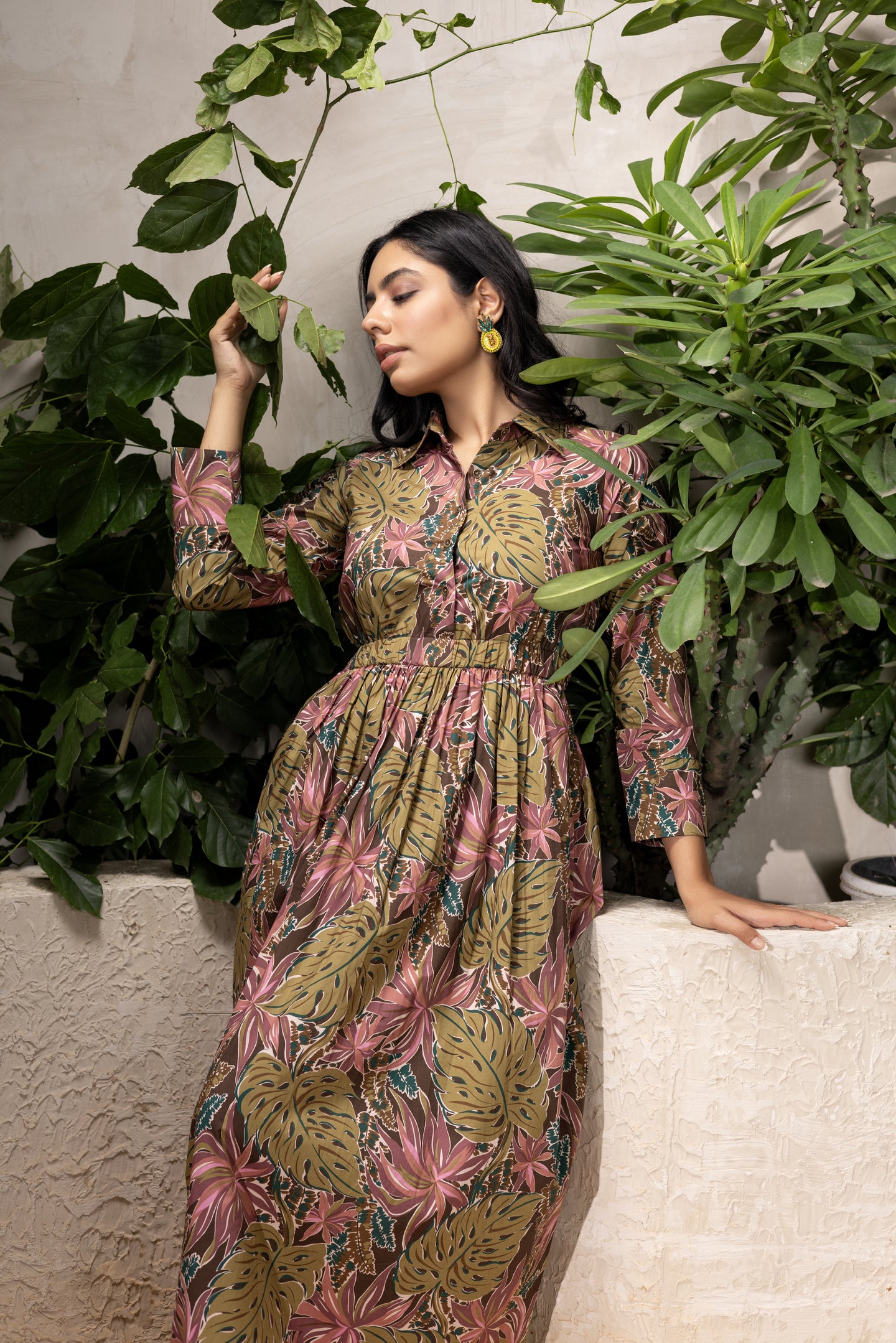 Green Flora Midi Shirt Dress