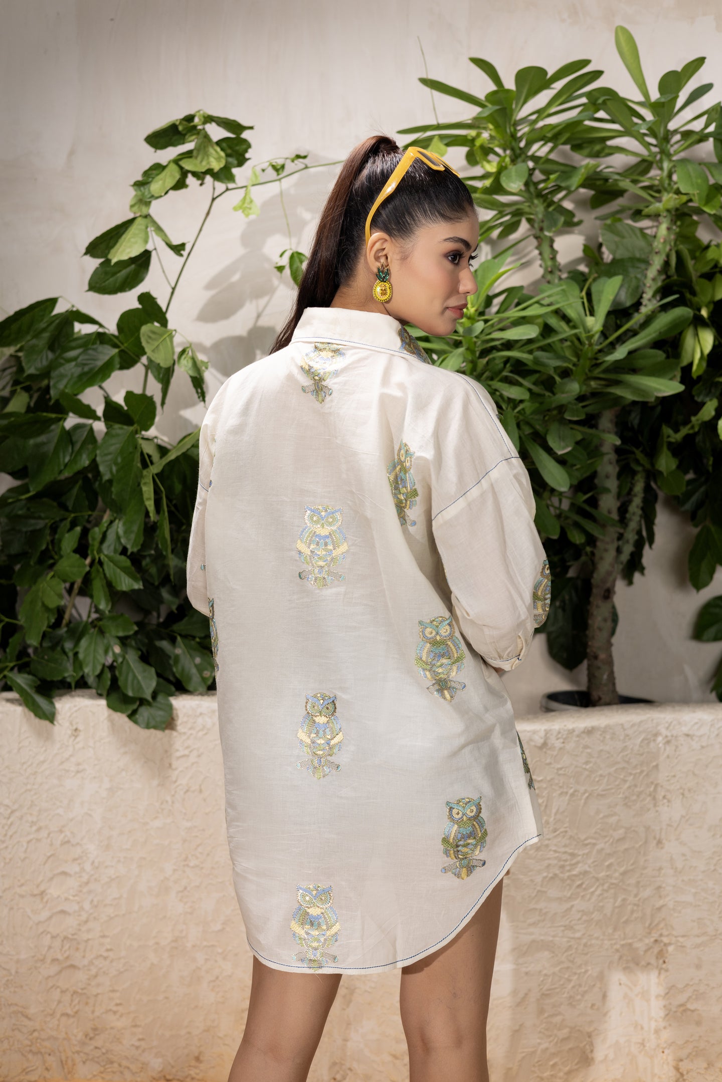 Owl Embroidered Oversized Shirt