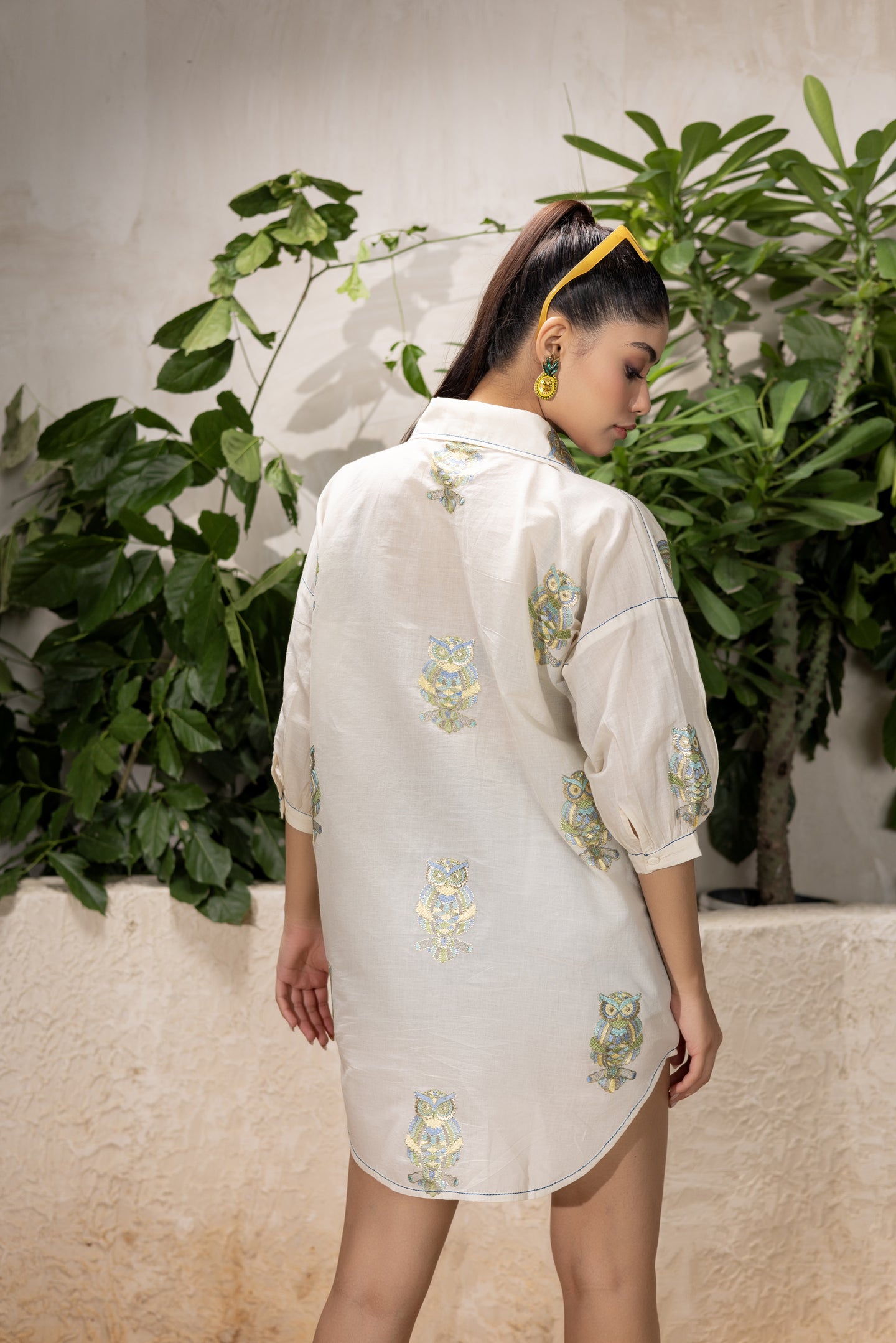 Owl Embroidered Oversized Shirt