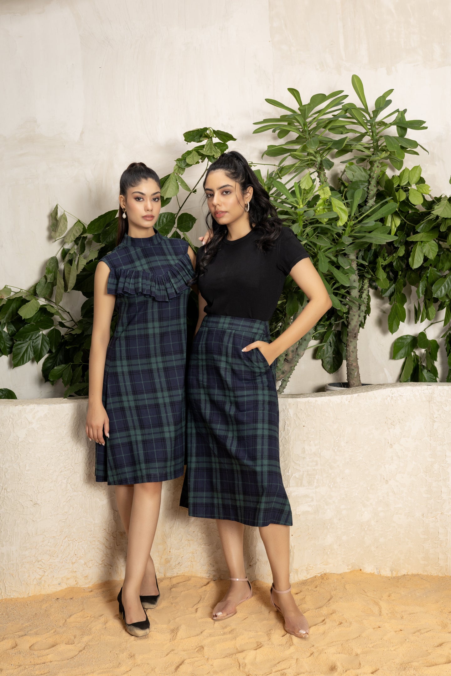 Classic Green Plaid Midi Skirt