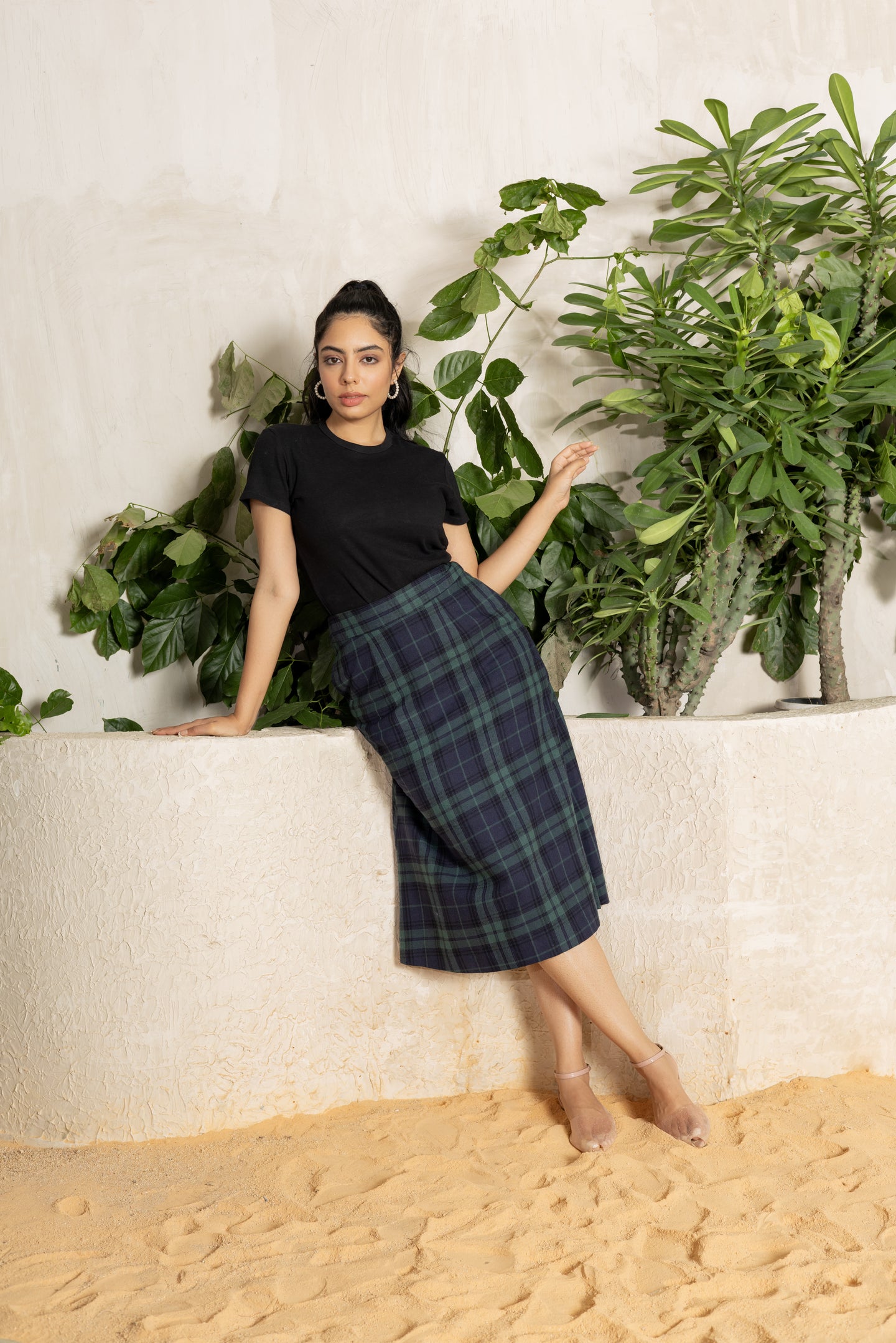 Classic Green Plaid Midi Skirt