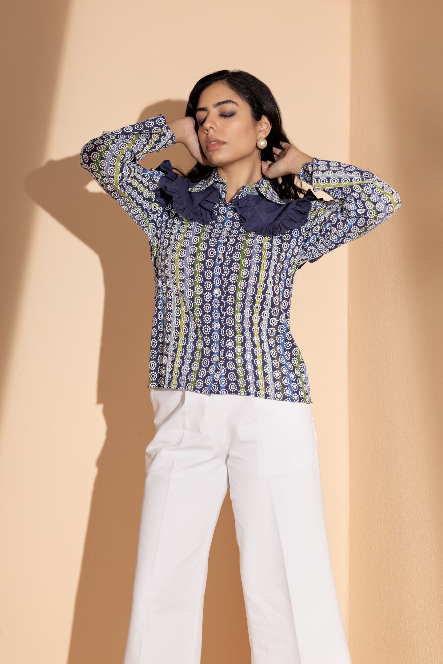 Ruffled Bloom Embroidered Shirt