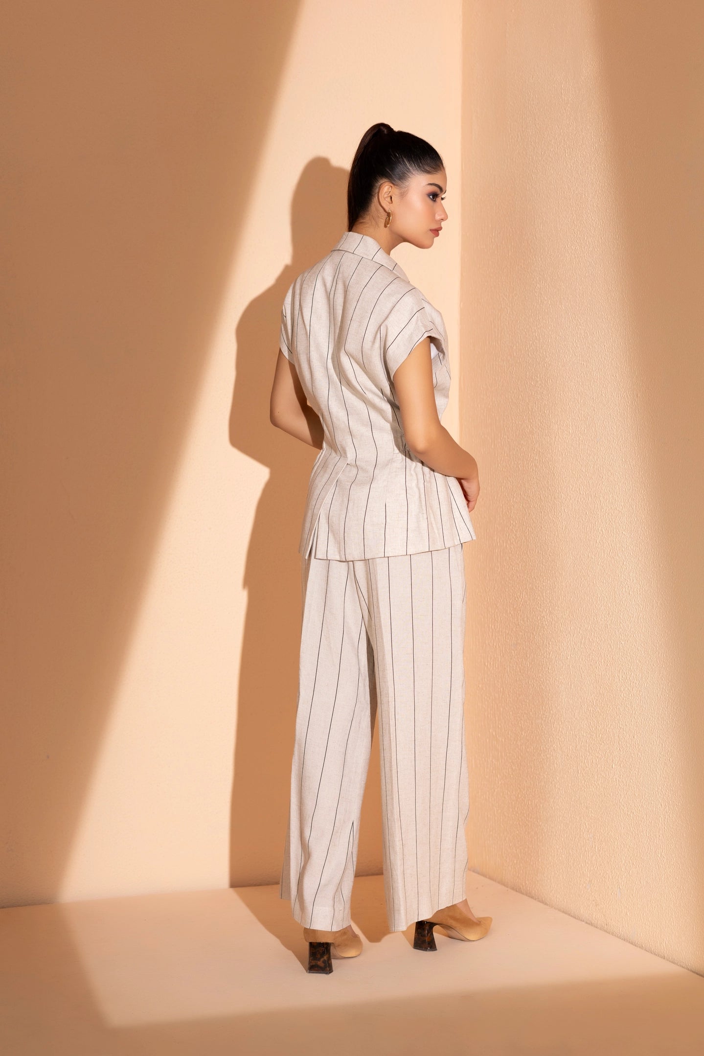 Beige Pinstripe Power Coord Set