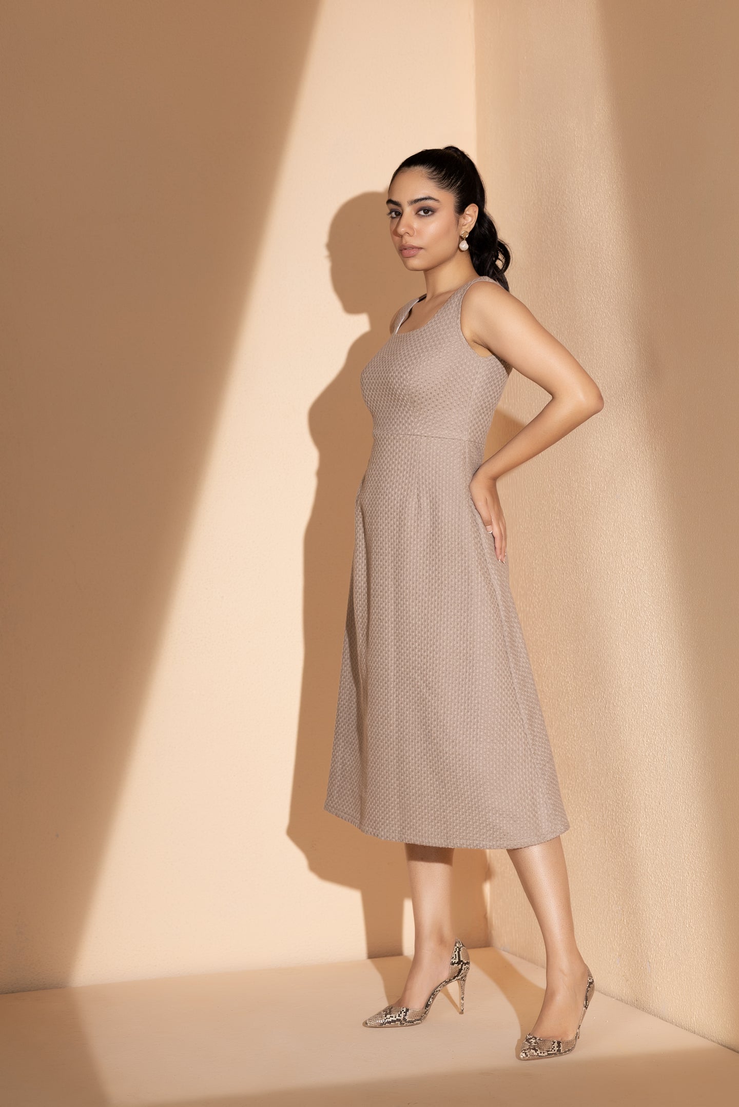 Elegant Earthy Cotton Tweed Dress